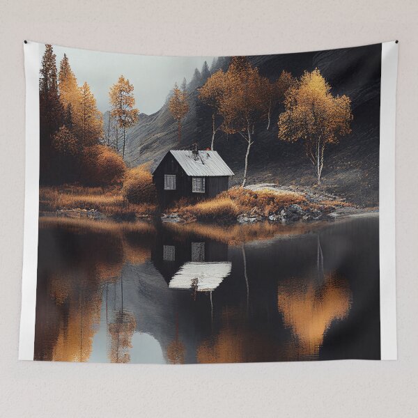 Item preview, Nordic Autumn Cottage Superb Minimalism Landscape Art  designed and sold by Abili-Tees.