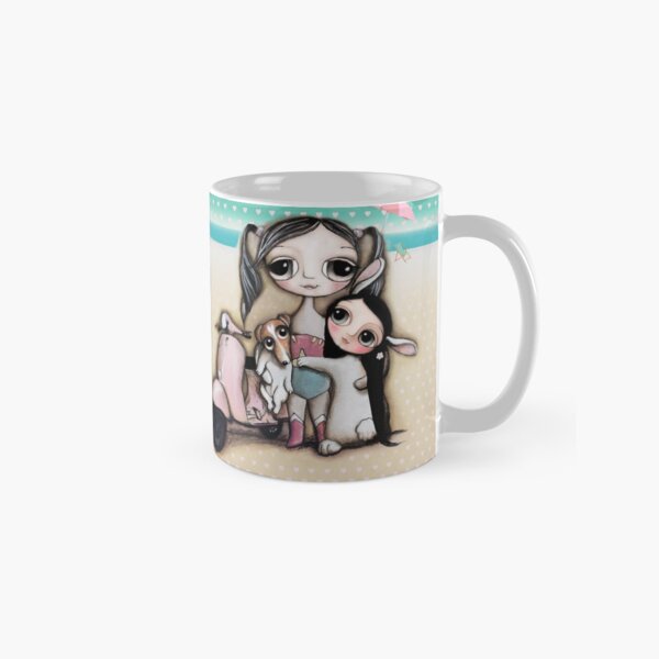 Summer Time, mother, little child bunker and jack russel on vespa Classic Mug