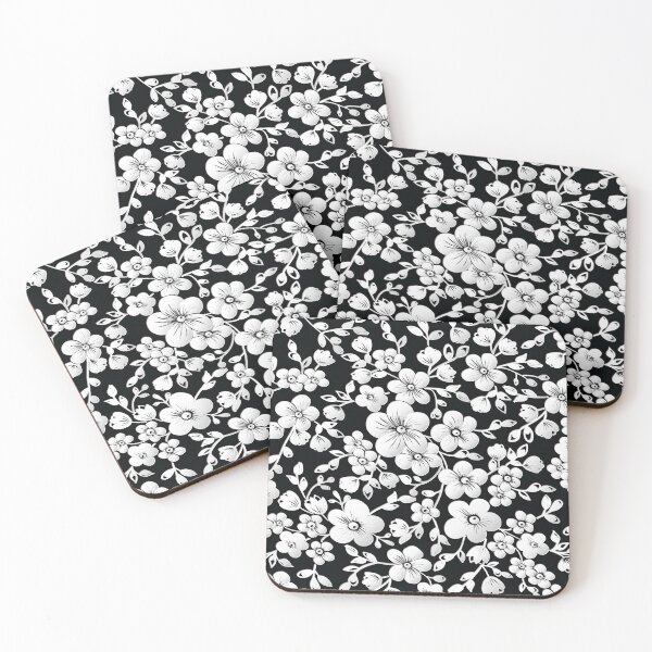 Item preview, white flower on black background floral seamless pattern decor designed and sold by ramwebroom.