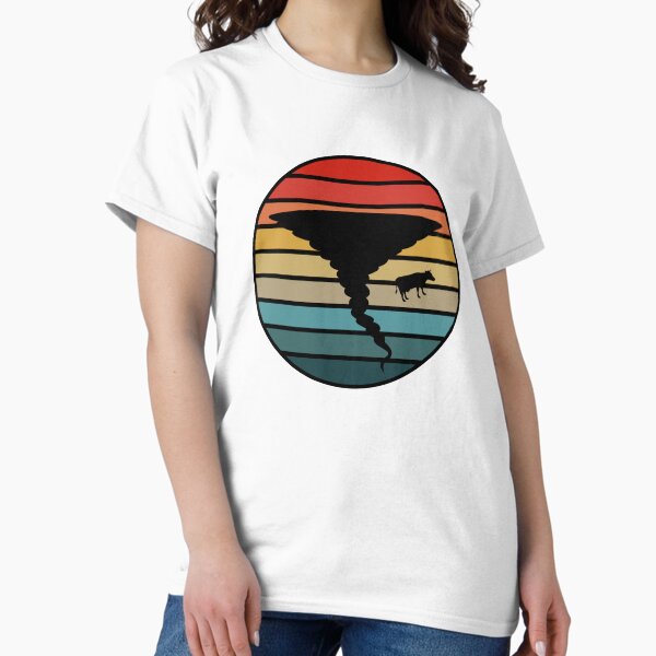 Vista previa del artículo con la obra «Vaca en un tornado volando en una puesta de sol vintage», diseñado y vendido por TexaradoDesigns.