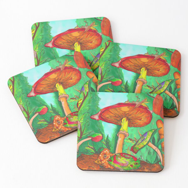 Item preview, red mushrooms in the green forest designed and sold by MarcelSchubert5.