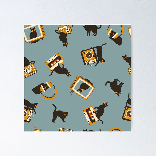 Cat with retro telephone icon, Cute and funny vintage color