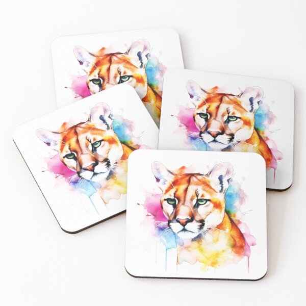 Item preview, Watercolor Puma cat with colored splashes of paint designed and sold by yopixart.