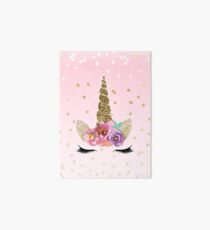 Floral Unicorn Horn & Gold Confetti Art Board