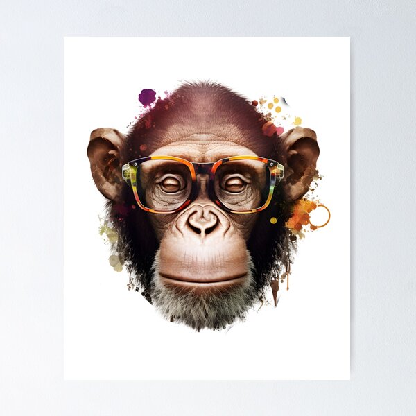 Thinking monkey - Colorful smart monkey painting, young art, colorful watercolors painting, monkey with glasses print, cool outlet monkey