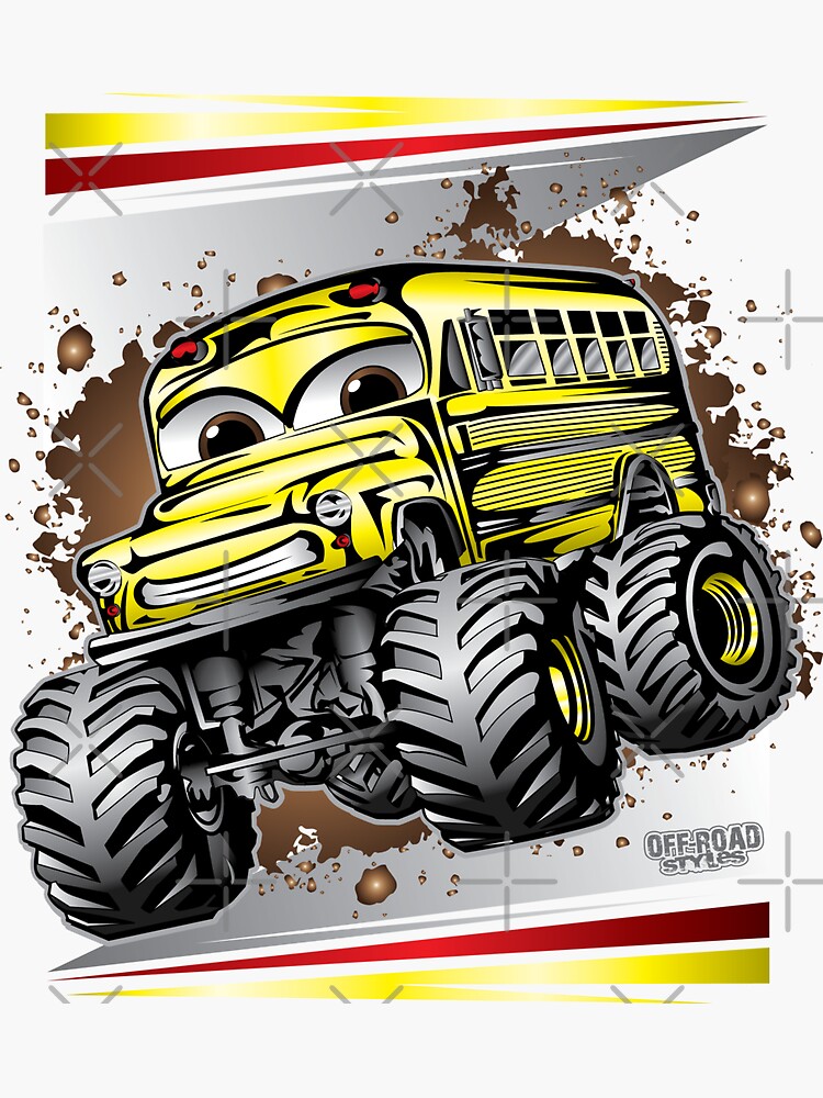 Monster Truck School Bus Sticker for Sale by offroadstyles