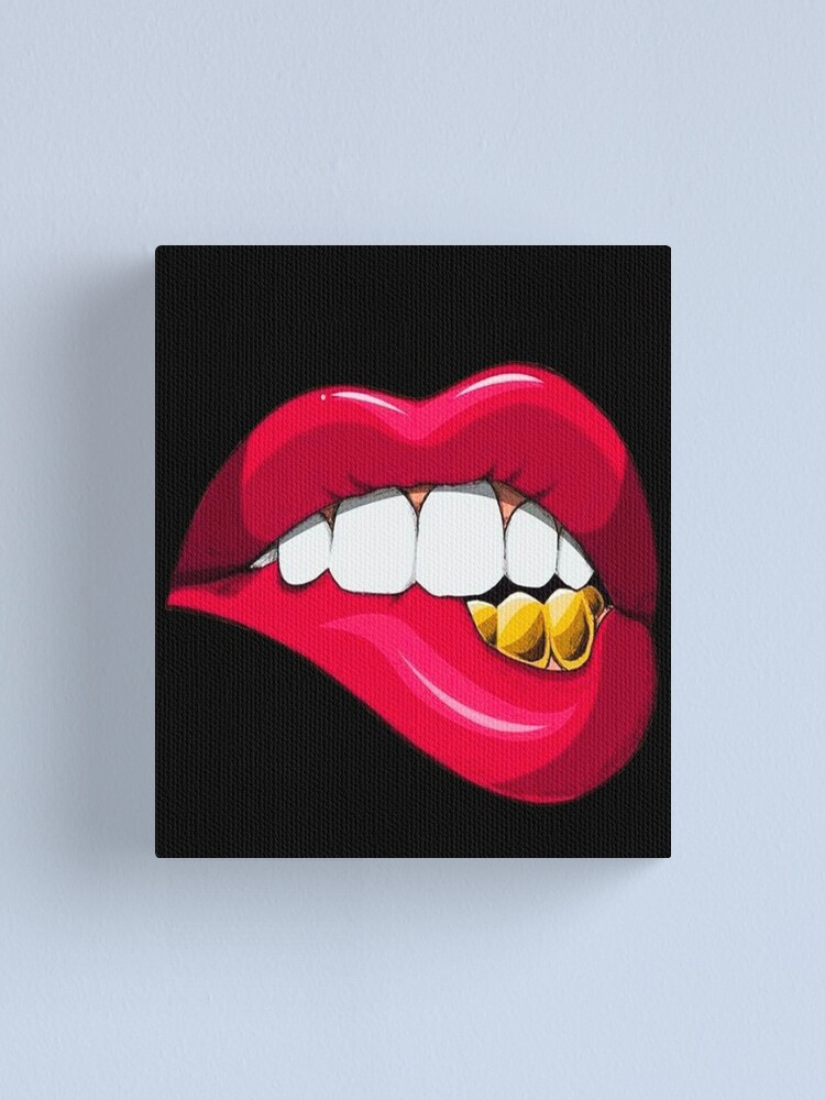"Red Lip Bite" Canvas Print for Sale by thebellofashion Redbubble