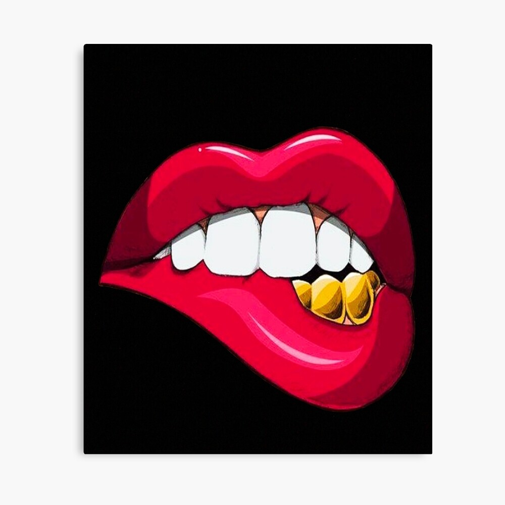 "Red Lip Bite" Canvas Print by thebellofashion Redbubble