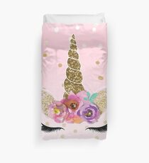 Floral Unicorn Horn & Gold Confetti Duvet Cover