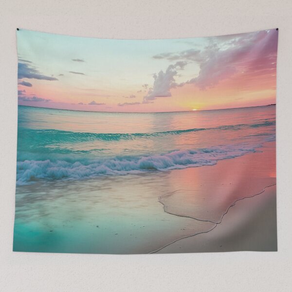 Item preview, Serene Pink Sunset by the Beach: Beach Sunset Landscape designed and sold by Amalie A.
