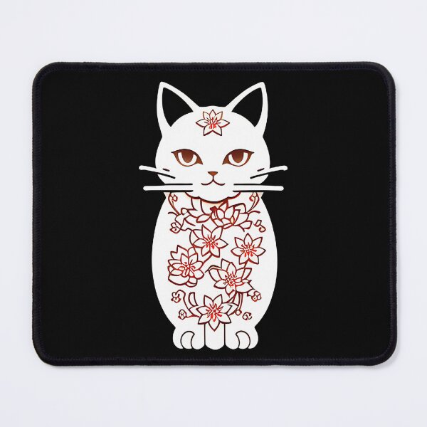 Item preview, White floral Asian Tribal Geometric Boho Nesting doll Cat from a Japanese village designed and sold by McCallnWaldo.