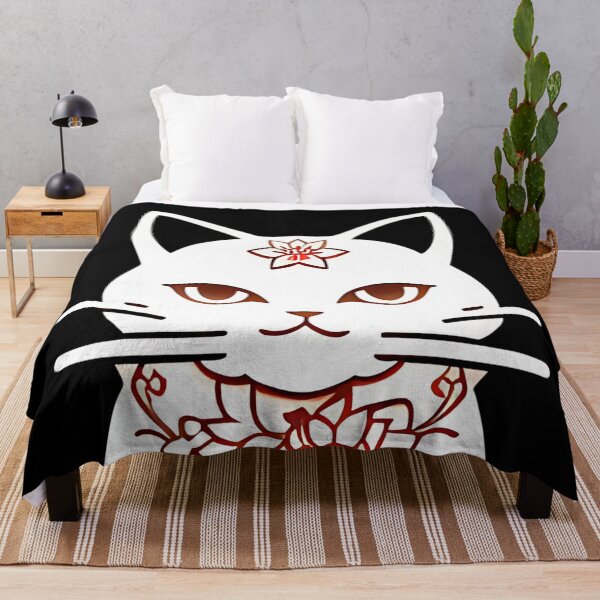 Item preview, White floral Asian Tribal Geometric Boho Nesting doll Cat from a Japanese village designed and sold by McCallnWaldo.