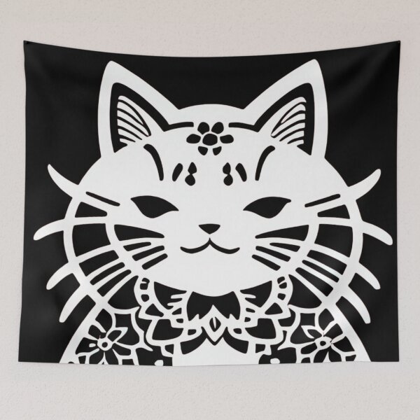 Item preview, Cutout White Geometric Die Cut filigree Boho lotus Cat (background can be ANY color!) designed and sold by McCallnWaldo.