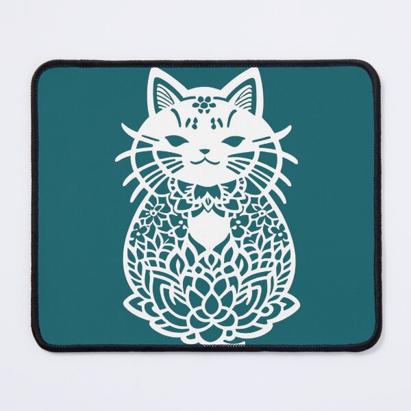 Item preview, Cutout White Geometric Die Cut filigree Boho lotus Cat (background can be ANY color!) designed and sold by McCallnWaldo.