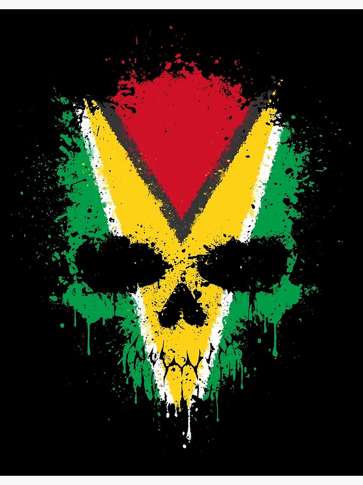 P Ster Chaotic Guyanese Flag Splatter Skull De Jeffbartels Redbubble