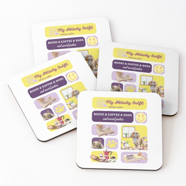 Item preview, books and coffee and dogs and social justice - My activity outfit with Smiley Yellow Purple designed and sold by PositiveIdeas.