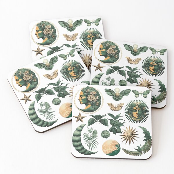 Item preview, Retro drawings, patterns, baroque elements in a rich emerald designed and sold by Anastasiia Yurevych.