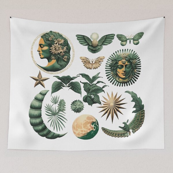 Item preview, Retro drawings, patterns, baroque elements in a rich emerald designed and sold by Anastasiia Yurevych.