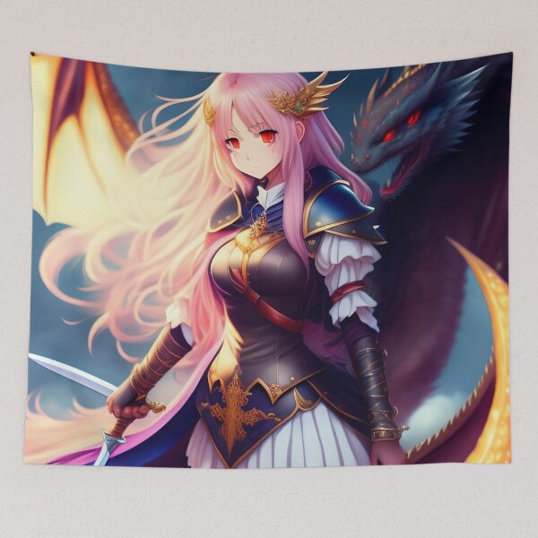 Item preview, Warrior Girl with Dragon Fantasy Anime AI Art designed and sold by unusualillusion.