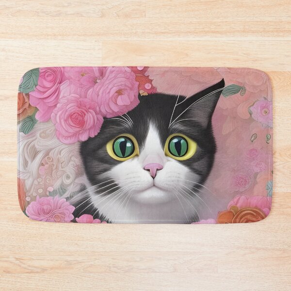 Item preview, Pink Floral Cat Illustration designed and sold by Julianadieyi.