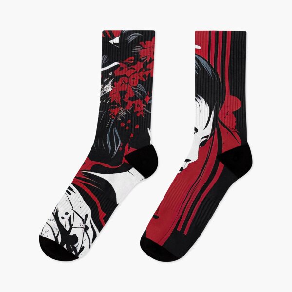 Item preview, Black white and red japanese geisha painting designed and sold by RK - Shop.
