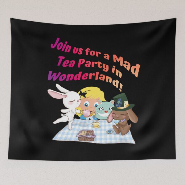 Item preview, Whimsical Wonderland Mad Tea Party Scene - Alice, Mad Hatter, March Hare, & Cheshire Cat designed and sold by ElLocoMus.