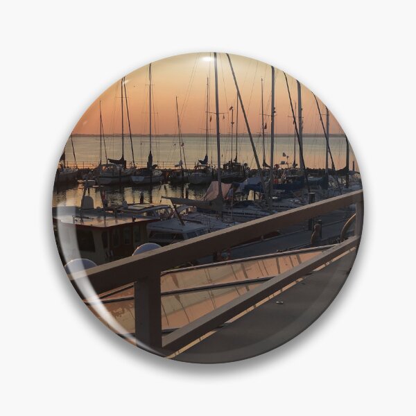 Item preview, Peaceful sunset over marina with sailboat mast on Baltic sea in Langballig yachting harbor, Schleswig- Flensburg, Germany  designed and sold by Khala.