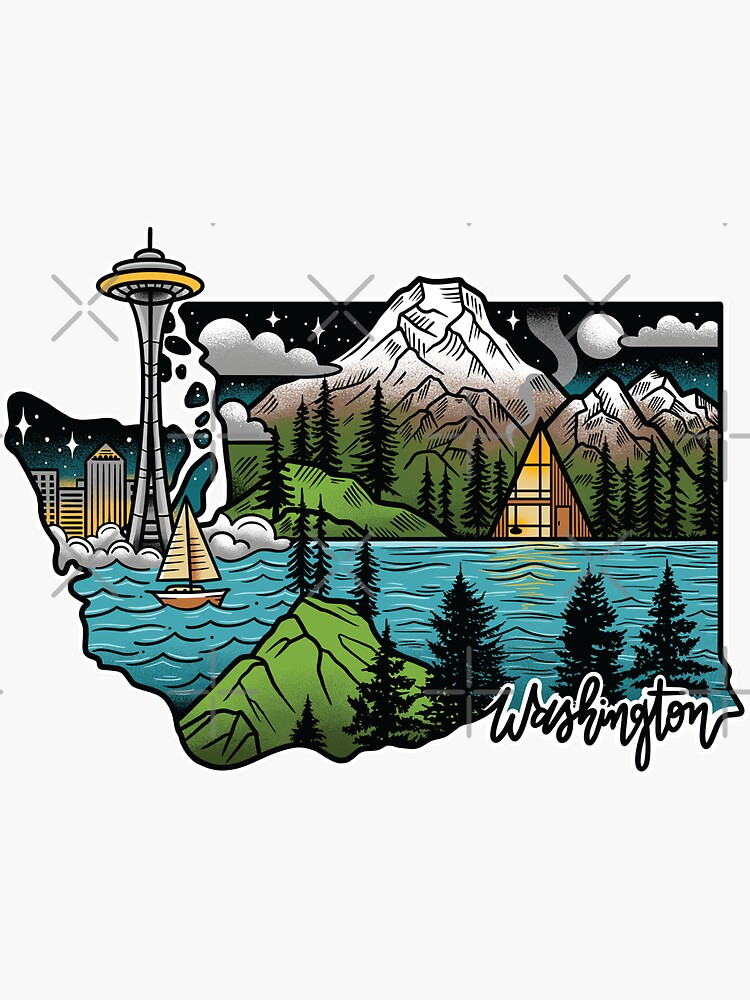 Thumbnail 3 of 3, Sticker, Washington State illustration designed and sold by SevenRelics.