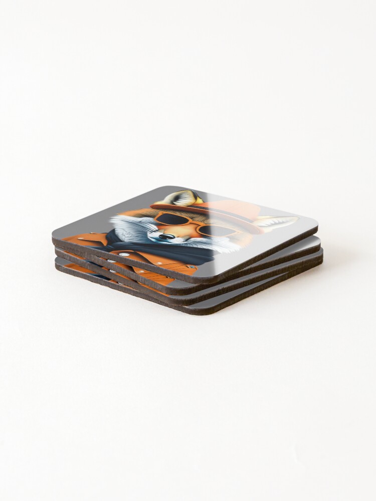 Thumbnail 4 of 5, Coasters (Set of 4), Rapper-style fox designed and sold by RuiFernandes.