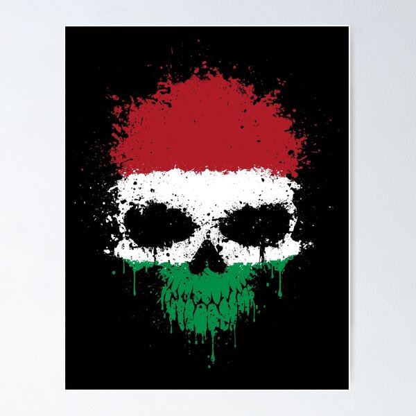 Item preview, Chaotic Hungarian Flag Splatter Skull designed and sold by JeffBartels.