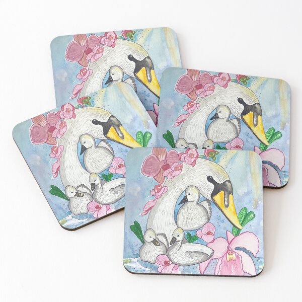 Item preview, Watercolor swan and babies designed and sold by altairaleon.