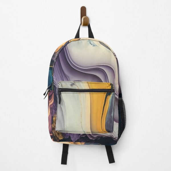 Item preview, Liquid abstract marble painting background print with a purple yellow blue colored texture designed and sold by anytka.