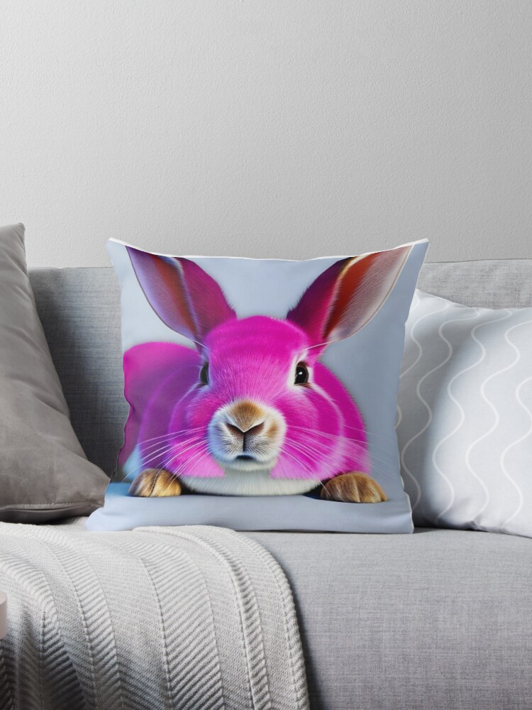 Fluffy pink bunny, giant pink bunny surrealism, big pink bunny | Throw  Pillow