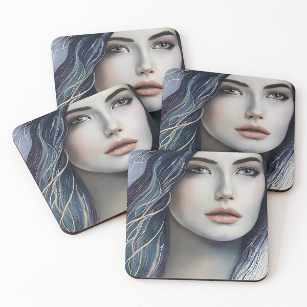 Item preview, Captivating Brown-Haired Beauty with Blue Highlights Portrait - Original Art Print designed and sold by ElLocoMus.