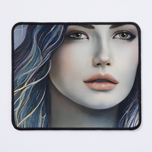 Item preview, Captivating Brown-Haired Beauty with Blue Highlights Portrait - Original Art Print designed and sold by ElLocoMus.