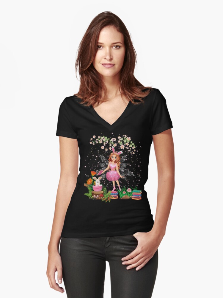 Thumbnail 1 of 3, Fitted V-Neck T-Shirt, Felicia's Bunny Surprise Collection designed and sold by TeelieTurner.