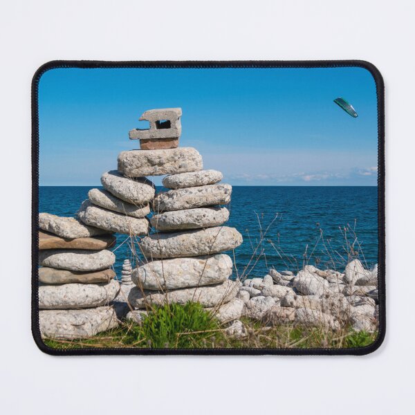 Item preview, Large Inukshuk by a Lake with Kite Surfer designed and sold by jrtwynam.