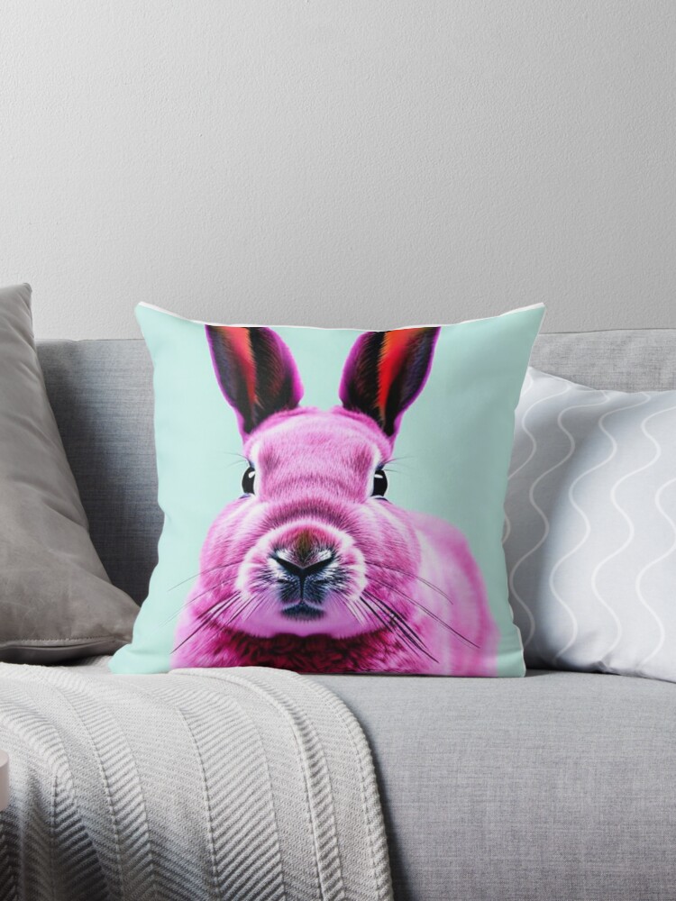 Fluffy pink bunny, giant pink bunny surrealism, big pink bunny