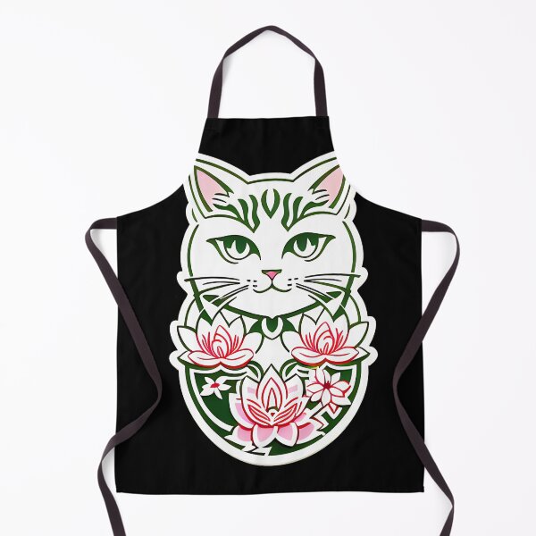 Item preview, Pink, Green, & White floral Asian Tribal Geometric Boho Cat with Lotus flower blossoms designed and sold by McCallnWaldo.