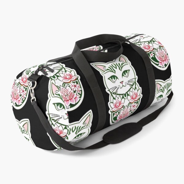 Item preview, Pink, Green, & White floral Asian Tribal Geometric Boho Cat with Lotus flower blossoms designed and sold by McCallnWaldo.