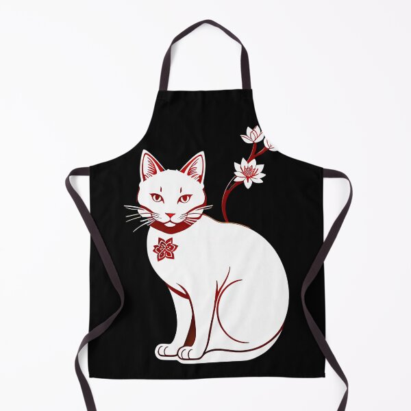 Item preview, White cat with lotus collar. floral Asian Tribal Geometric Boho Cat with Lotus flower blossoms designed and sold by McCallnWaldo.