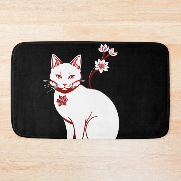 Item preview, White cat with lotus collar. floral Asian Tribal Geometric Boho Cat with Lotus flower blossoms designed and sold by McCallnWaldo.