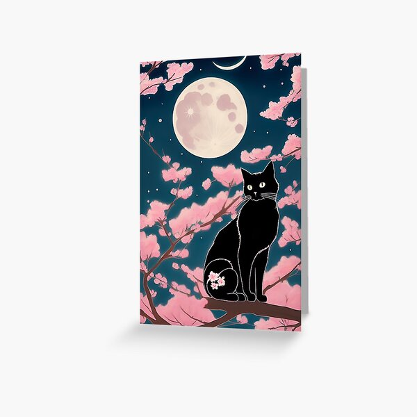 Item preview, Black Cat in Cherry Blossoms designed and sold by RoseCandi.