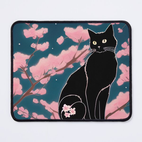 Item preview, Black Cat in Cherry Blossoms designed and sold by RoseCandi.