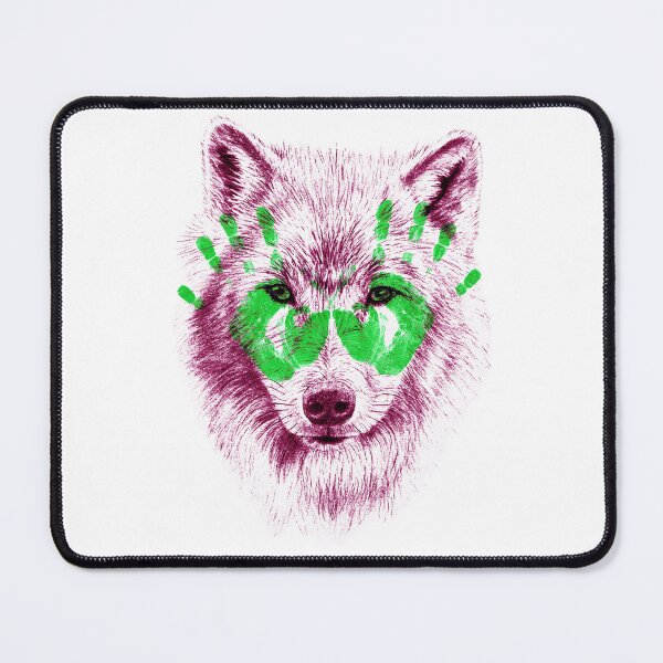 Item preview, Wolf portrait in transparency - pink version and green handprints designed and sold by SylvieG18.