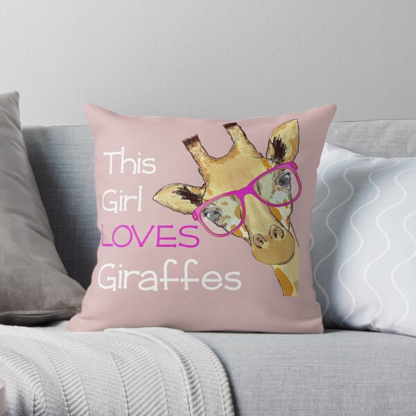 Multicolor 16x16 Funny giraffe's tshirt for girls or womans I Love Giraffe with Hearts for Woman or Girls Throw Pillow 
