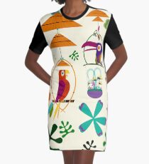 Vintage Modern Tiki Birds Graphic T-Shirt Dress