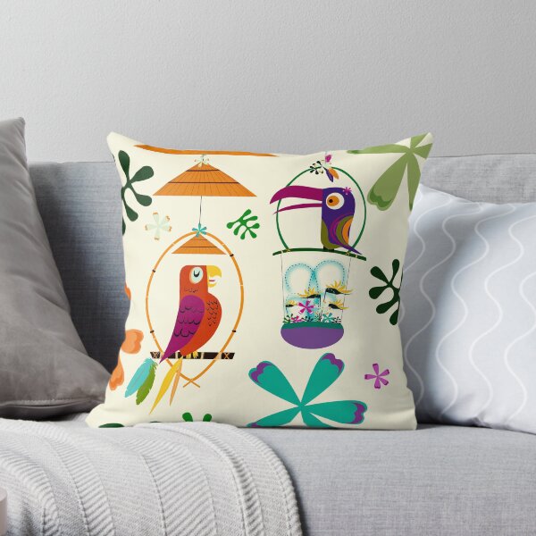 Vintage Modern Tiki Birds Throw Pillow