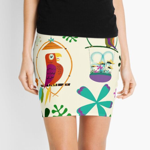 Vintage Modern Tiki Birds Mini Skirt
