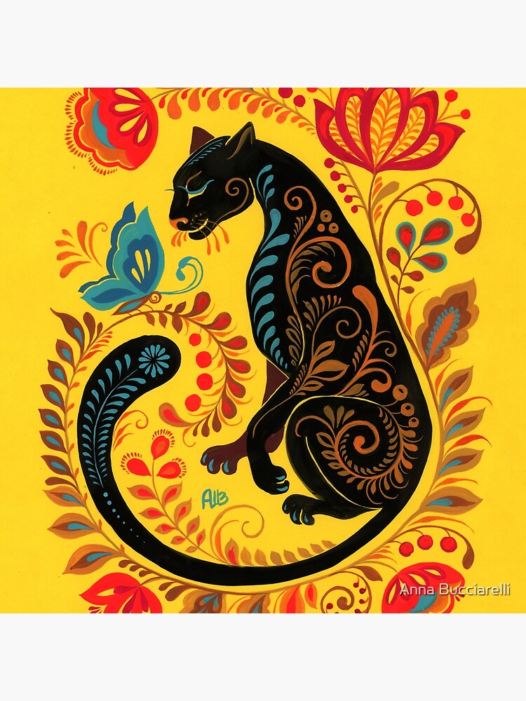 Panther & Butterfly Folk Art by annabucciarelli